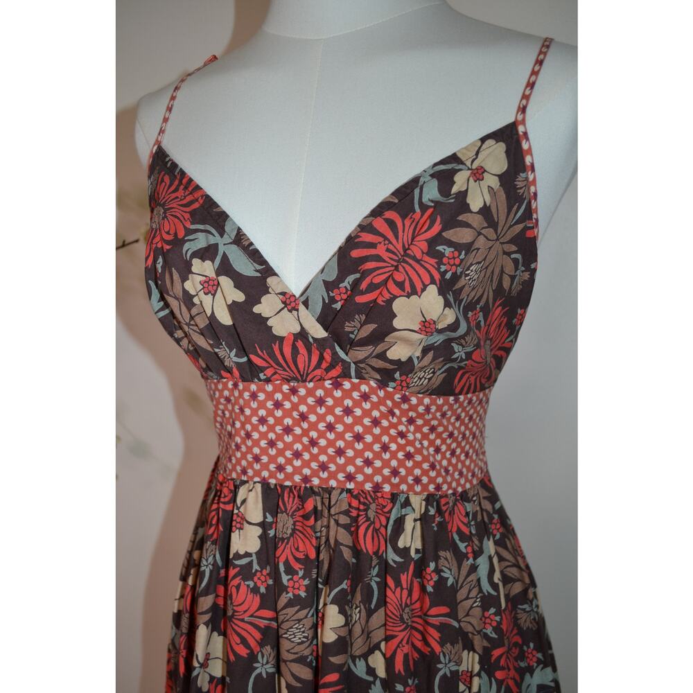 Y2K Brown Floral Garden Cottage 100% Cotton Mixed Pattern A Line Dress Size M - Picture 3 of 6